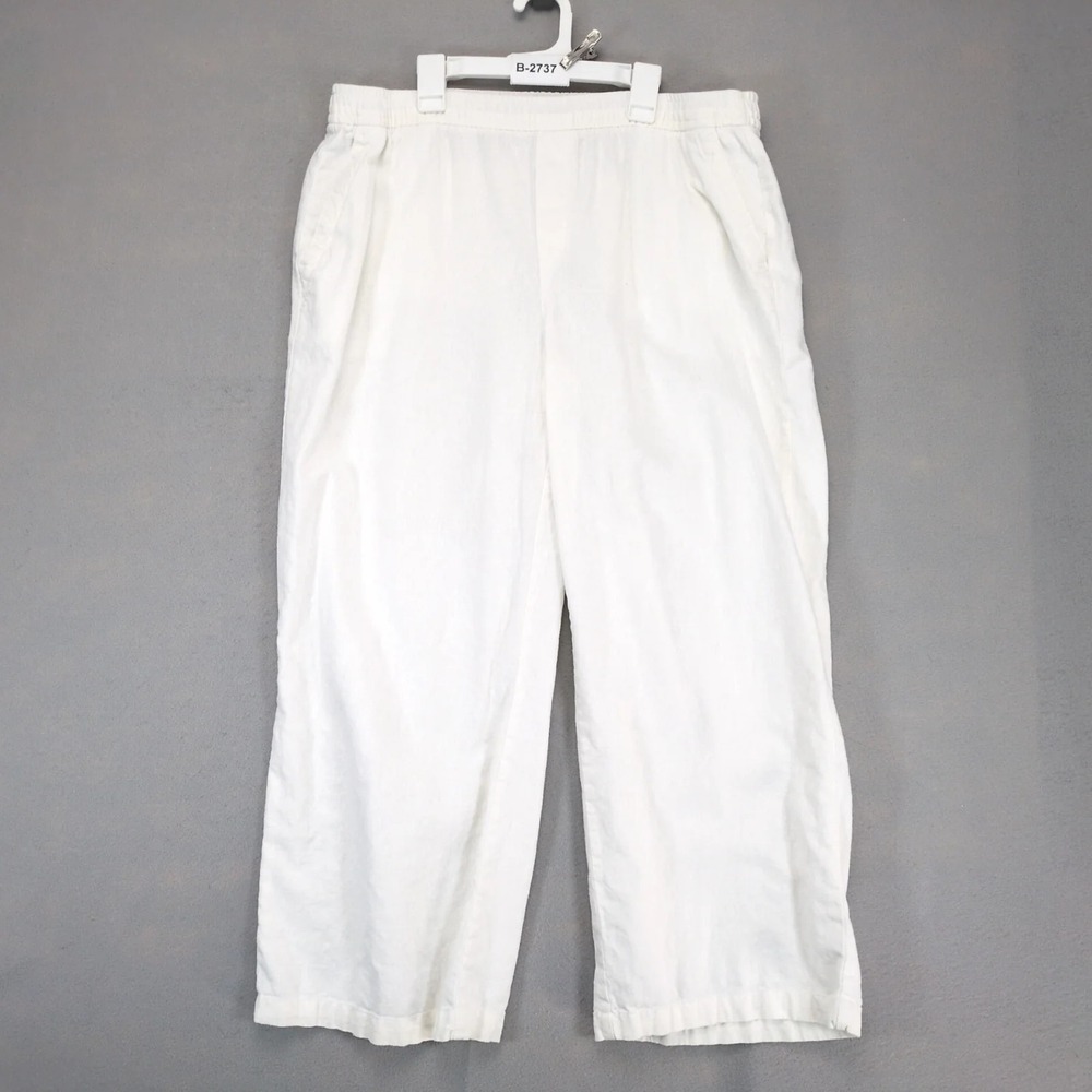 Old Navy White Linen Blend Wide-Leg Pants Womens L 34x27 Pull On Casual Resort